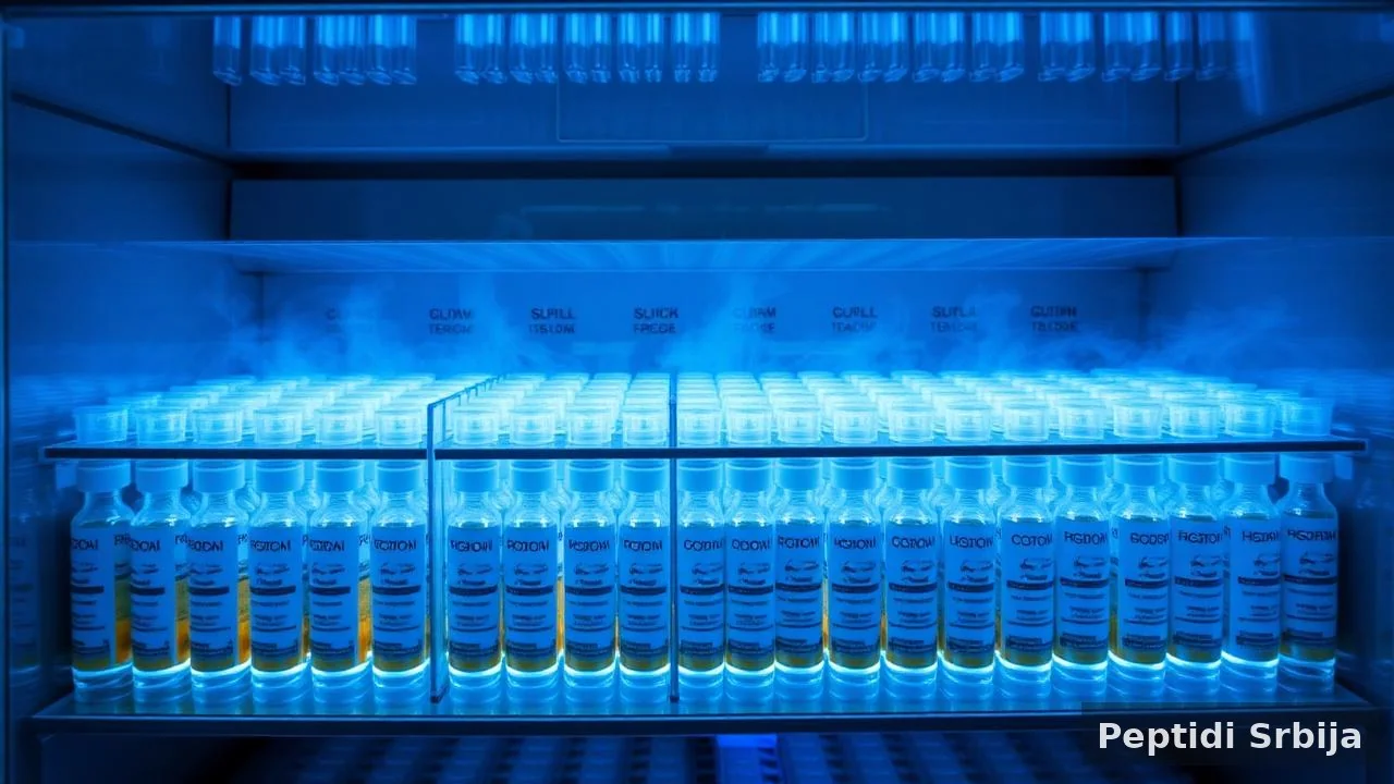 Vijale peptida u laboratorijskom frižideru na kontrolisanoj temperaturi — Peptidi cena u Srbiji Vijale peptida u laboratorijskom frižideru na kontrolisanoj temperaturi — Peptidi cena u Srbiji
